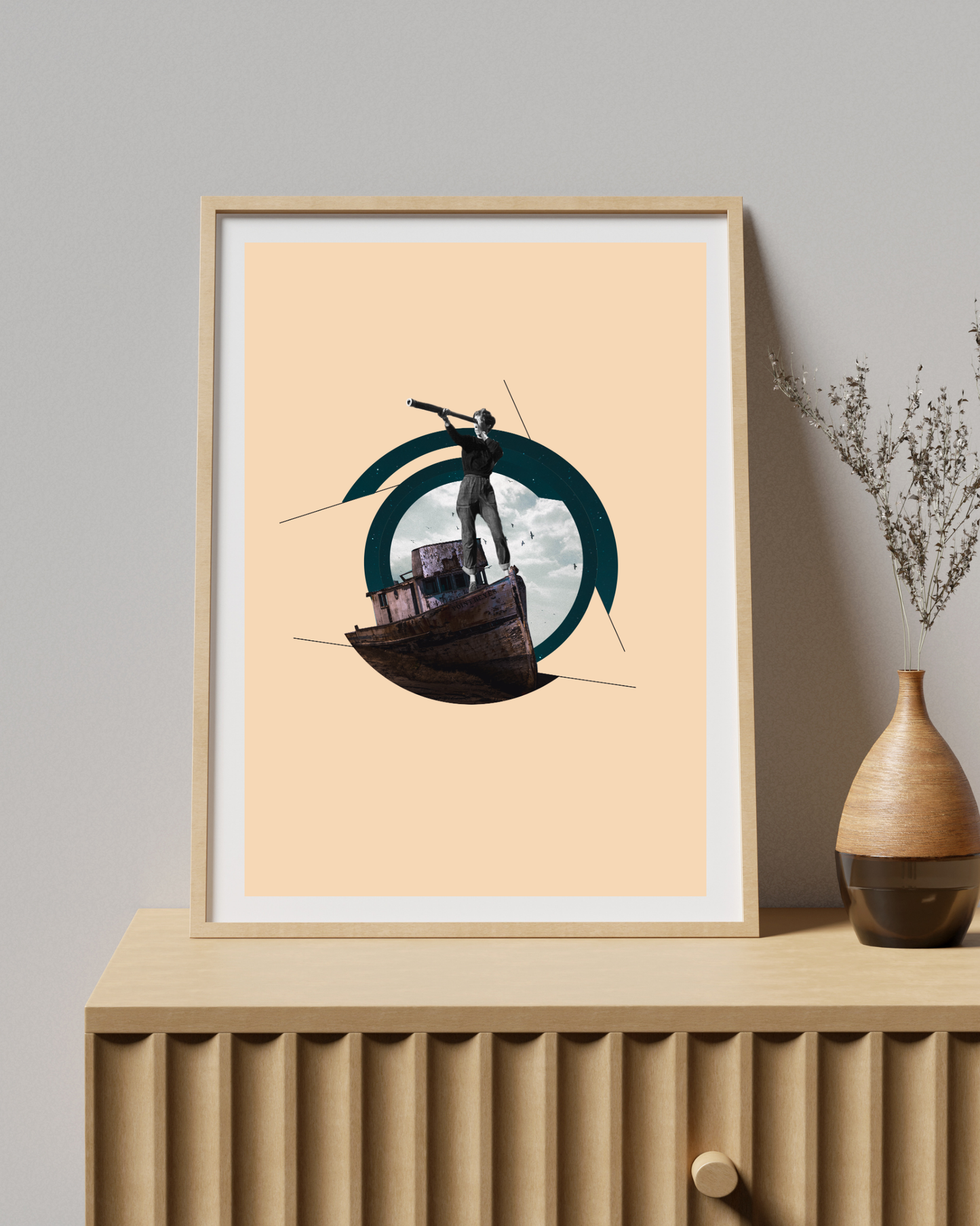 Explorer of the world | Surreal Collage Art Print