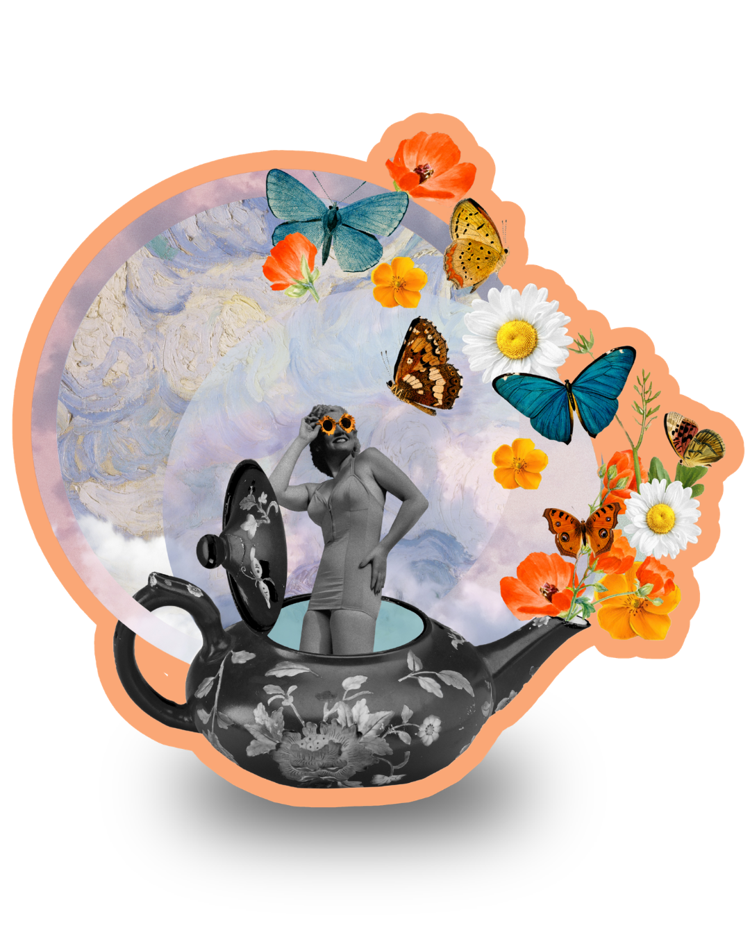 A cup of Spring | Collage Vinyl Sticker
